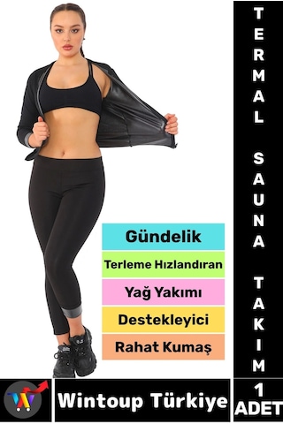 Wintoup Gündelik Spor Kullanım Terleme Hızlandıran Rahat Termal Sauna Uzun Kol Takım Siyah