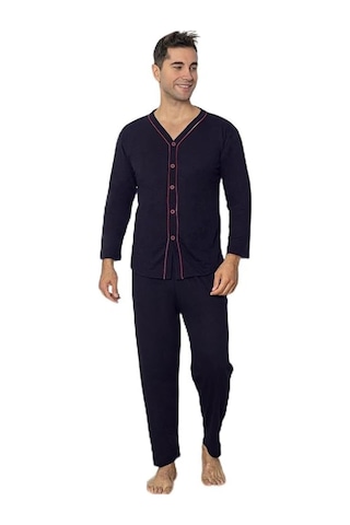 Sude Ercan Erkek Önden Düğmeli Uzun Kol İnce Pijama Takımı A301-843 - 1 Adet Lacivert