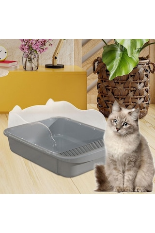 Suofeng Küçük Kedi Kumu Kavanozu - Yarı Kapalı Dışarı Dağılımı Engelliyor - Güncellenmiş Kulaklı Model Gri