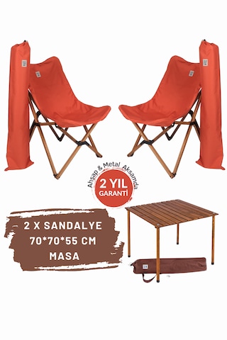 Bag The Joy Ahşap Masa Sandalye Seti Kahve-kiremit - 70 70 55c