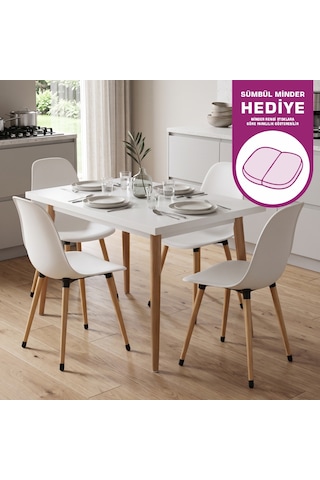 Vilinze Eames Sandalye Avanos Ahşap Mdf Mutfak Masası Takımı - 70x120 Cm Beyaz
