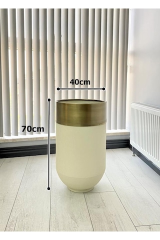 Dekoratif Eskitme Darbuka Beyaz Saksı 70cm