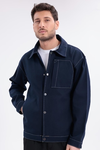 Erkek Dikiş Detaylı Oversize Gabardin Ceket - Mont-392 Lacivert