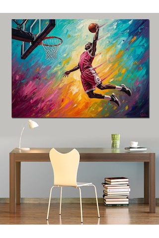Smaç Yapan Basketbolcu Renkli Sanat Dekoratif Kanvas - Mdf Ahşap Tablo