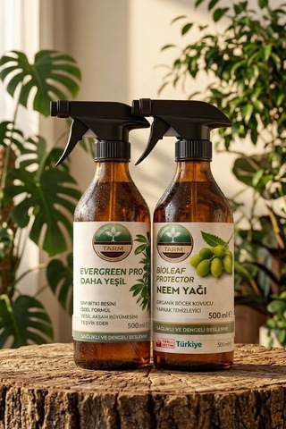 İkili Bakım Seti Evergreen Pro Sprey Daha Yeşil Bitki Besini Ve Bioleaf Protector Sprey Neem Yağı 1 L