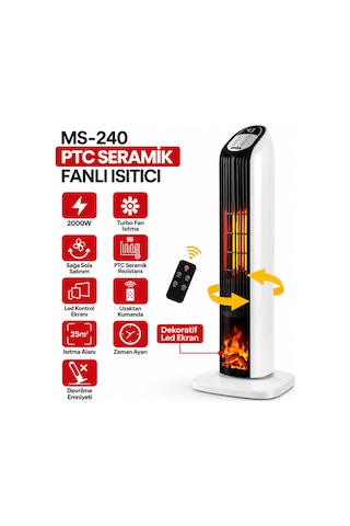 Kumandalı Sıcak Dik Ptc Seramik Fanlı Isıtıcı Led Ekran - Devrilme Emniyet 2000w Ms-240
