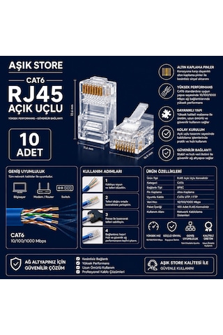 Cat6 Rj45 8p8c Ethernet Konnektör 10 Adet
