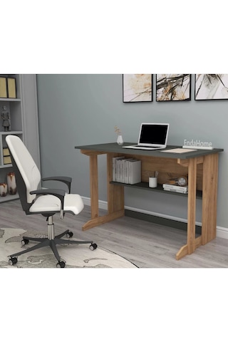 Reyo Home Enda Pillar Kütüphaneli Çalışma Masası 100x56cm Çam-ant Çam - Antrasit
