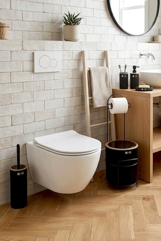 Siyah Yuvarlak Mina Due Standlı Wc Kağıtlık Ve 6 Parça Banyo Seti