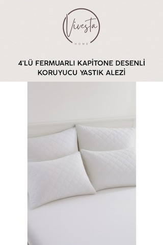 Fermuarlı Kapitone Yastık Koruyucu 4'lü Set Yumuşak Ve Dayanıklı Kumaş Beyaz