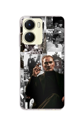 Vivo Y16 Uyumlu Mustafa Kemal Atatürk Kolajları Baskılı Silikon Kılıf