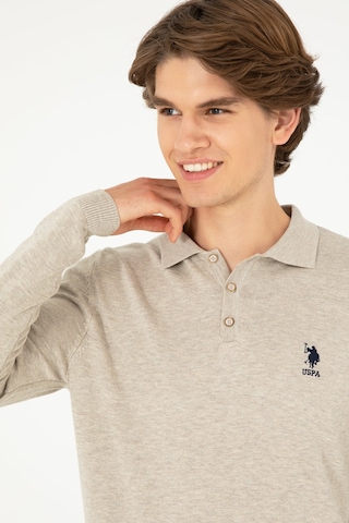 U.S. Polo Assn. Erkek Slim Fit Polo Yaka Taş Melanj Basic Kazak 50292434-VR225