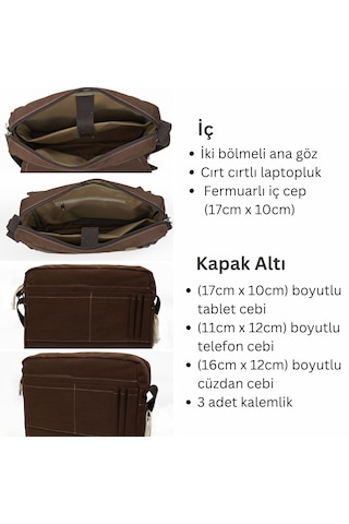Cappadocia Vintage 4009 Omuz Postacı Kahverengi 15.6 Laptop Çanta Kahverengi