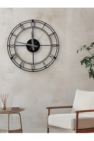 40 Cm Siyah Metal Duvar Saati Sessiz Akar Mekanizma Roma Raka... Siyah