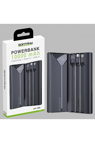 Hy-210 10.000 Mah Powerbank 22.5w Type-c + Lightning + Usb Çıkış Siyah
