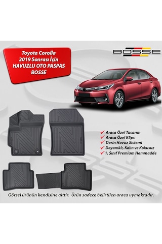 Toyota Corolla Paspas Araca Özel Sedan 2019 Sonrası BOSSE 3D Havuzlu Oto Paspas