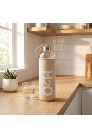 Tohana H2o Kılıflı Cam Matara 600 Ml Bej