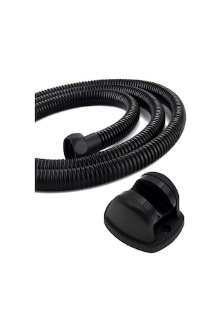 Kustar Siyah 1,5m Örgülü Duş Hortumu Ve 90 Derece Ayarlanabilir Siyah Duş Askısı 2'li Set Siyah