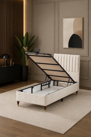 Beehanem Ezgi Krem 120x200 En Geniş Tek Kişilik Premium Baza Başlık Takımı 2'li Set 120 x 200