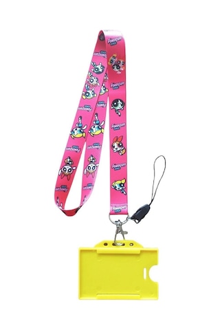 Power Puff Girls Kart Askı Ipi Yaka Askı Ipi, Boyun Askı, Telefon Askı Aparatı, Sarı Yatay Kartlık
