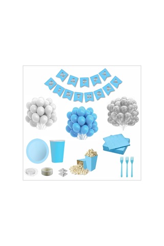 Mavi Beyaz 16 Kişilik Doğum Günü Seti