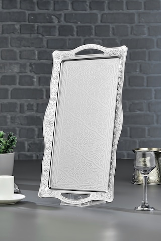 Cooker Sedef Metal Dikdörtgen Sunum Tepsisi 42 Cm Ckr4746 Gümüş