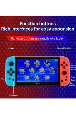 X80 7inç Lcd Geniş Ekran Hdmi Out 128bit 10000 Arcade Retro Oyun Konsolu