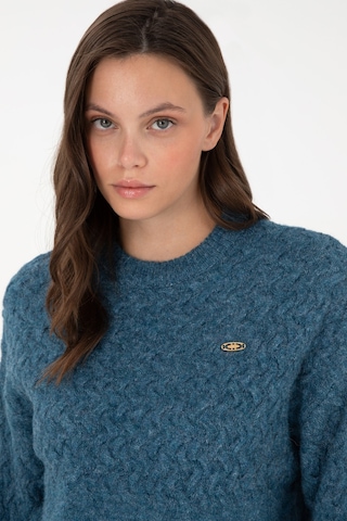 U.S. Polo Assn. Kadın İndigo Melanj Bisiklet Yaka Kazak 50293156-VR155