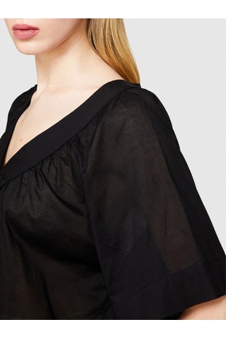 Sisley %100 Pamuk Pileli V Yaka Bluz Kadın Siyah Bluz - 324p5ho1lq06q