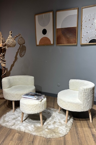 Elegant Comfort Çay Seti Ve Peluş Ikili Berjer & Puf Takımı - 3'lü Set
