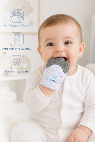 Babyjem Bebek Diş Kaşıyıcı Eldiveni Kelebek Gri