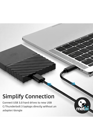 Metai Usb-c To Micro B 3.0 Hard Disk Kablosu 1 Metre 5gbps Yüksek Hızlı Veri Aktarımı Type-c Harici Hdd & Ssd Bağlantı Kablosu Wd, Seagate, Toshiba Uyumlu Siyah