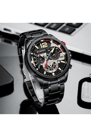 Yingfu Çelik Kayışlı Quartz Saat Siyah, Modern Tasarım Altın