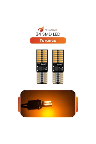 T10 W5w 24 Smd Led Ampul Turuncu Canbus Park Sinyal İç Aydınlatma 2 Adet