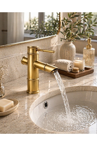Premium Bambu Eskitme Hissiyatlı Modern Banyo Lavabo Bataryası Musluğu Çeşmesi