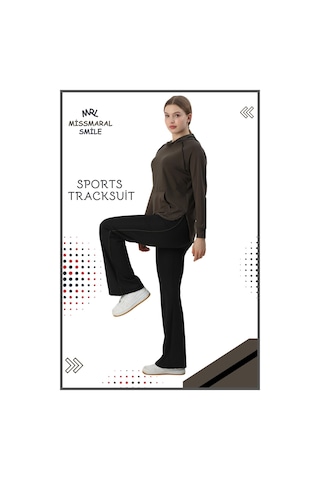 Kadın Spor Eşofman Takım İspanyol Paça Çift Cepli Alt &kapüşonlu Kanguru Cepli Üst Haki Rengi 3053 Haki