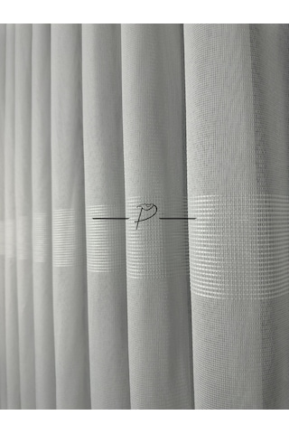 Tül Perde Bantlı Şerit Anotella Desen Lüx Armür 3 Farklı Renk Seçeneği Ekru-Ekru Şerit