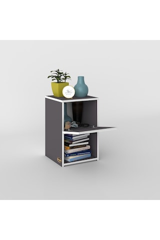 Kenzlife Komodin İzumi Gri 60 39 39 Komidin Kitaplık Ayakkabılık Kapaklı Arkalıklı Beyaz