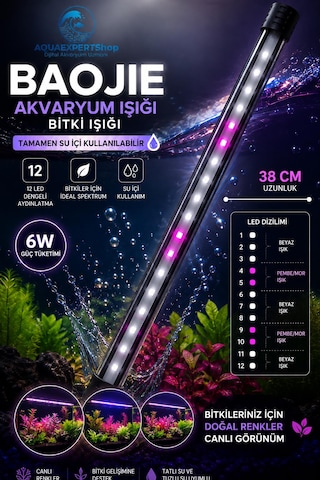 Akvaryum Işığı - Bitki Işığı - Balık Işığı - Tamamen Su İçinde Kullanılabilir - 12 Led - Pembe Beyaz - 38 Cm - Güçlü Aydınlatma - 6w