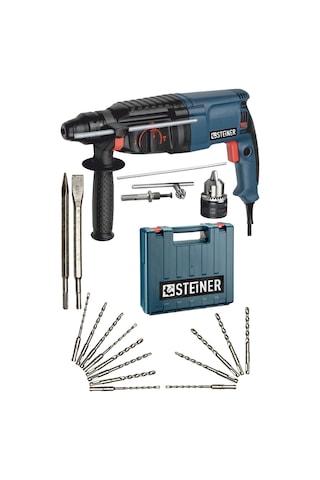 Steiner 3000 W Darbeli Kırıcı Delici Matkap + Mandren + 15 Parça Uç Seti