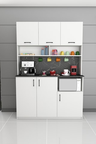 Asra Trend Kahve Köşesi KAHVE03 %100 MDF Çok Amaçlı Mutfak Dolabı Beyaz - Royal Mermer