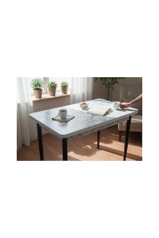 Efe Mobilya T-6037 Carara 70x120 Mdf 4-6 Kişilik Mutfak Masası Beyaz Damarlı