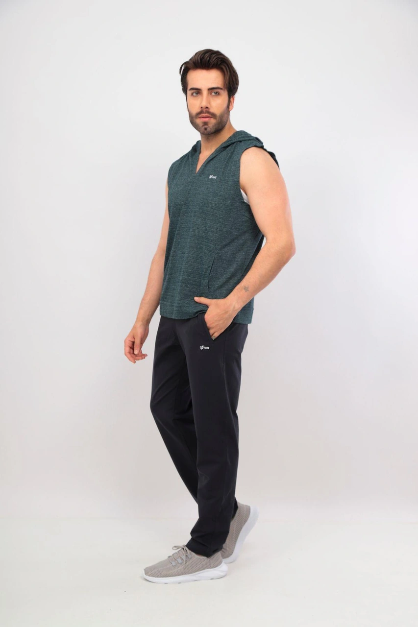 Erkek 3'lü Kapşonlu Kısa Kol Atletli T-shirt Takım Yeşil