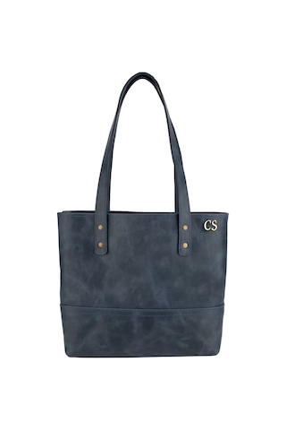 Twingold İsme Özel Tote Bag El Omuz Çantası - %100 Rainbow Deri - Ac03003 - Lacivert Lacivert