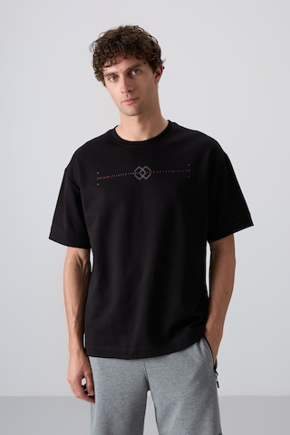 Tommy Life Siyah Pamuklu Kalın Yumuşak Dokulu Oversize Fit Baskılı Erkek T-shirt - 88323 Siyah