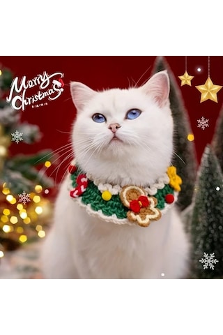 Elmpaly L Noelli Yılbaşı Kedi Tasması Santa Şapka Geyik Boynuzlu Yumuşak Kürklü Yeşil Kırmızı Atkı Diğer