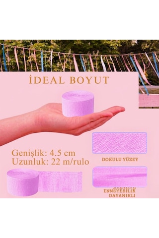 Açık Pembe Krapon Kağıdı Rulosu, Çiçek Yapım, Parti, El İşi Süsleme Kağıdı, 6 Adet, 4.5 Cm X 22metre