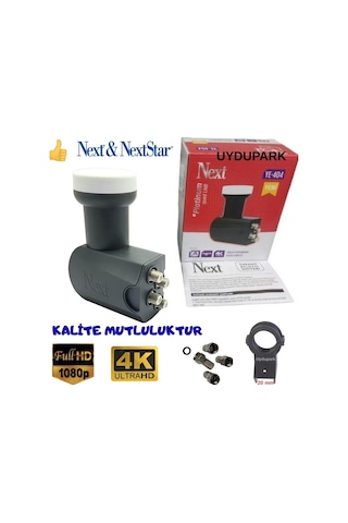 Next 4'lü Dört Çıkışlı Lnb 4k Full Hd+lnb Kelepçesi+4 Adet Contalı Konnektör