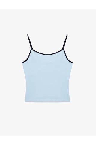Koton Pamuklu Renk Kontrastlı Slim Fit U Yaka Askılı Bluz Mavi 6sak10236ek