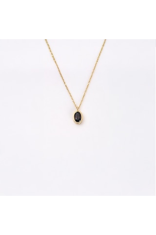 Smoky Taşlı Oval Çerçeveli Sade Minimal Tasarım Tarz 925 Ayar Gümüş Kolye